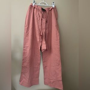 U2B Cropped Linen Belted pants, Size: M, Colour: Rose